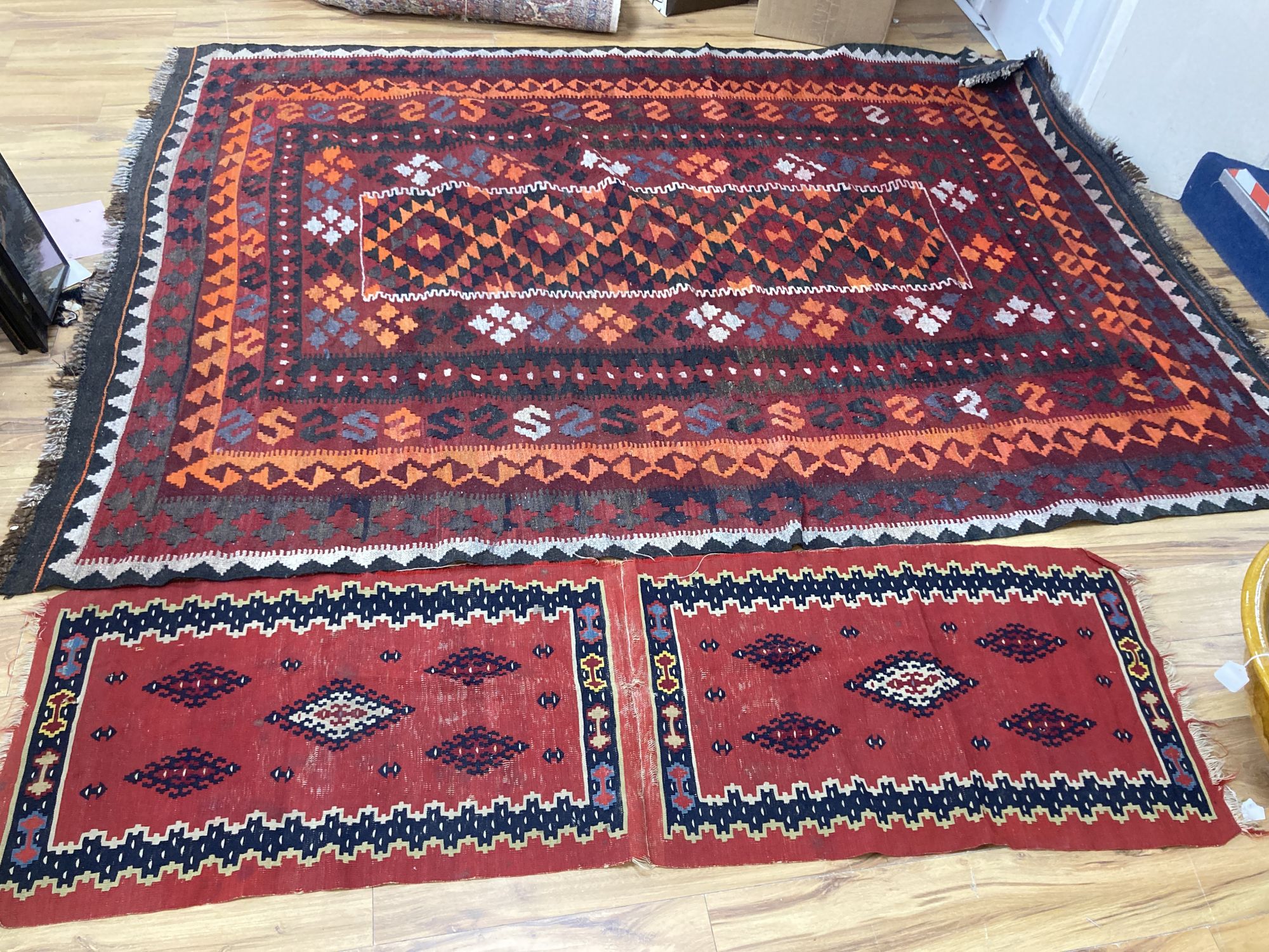 Two Kelim flatweave rugs, larger approx. 280 x 200cm